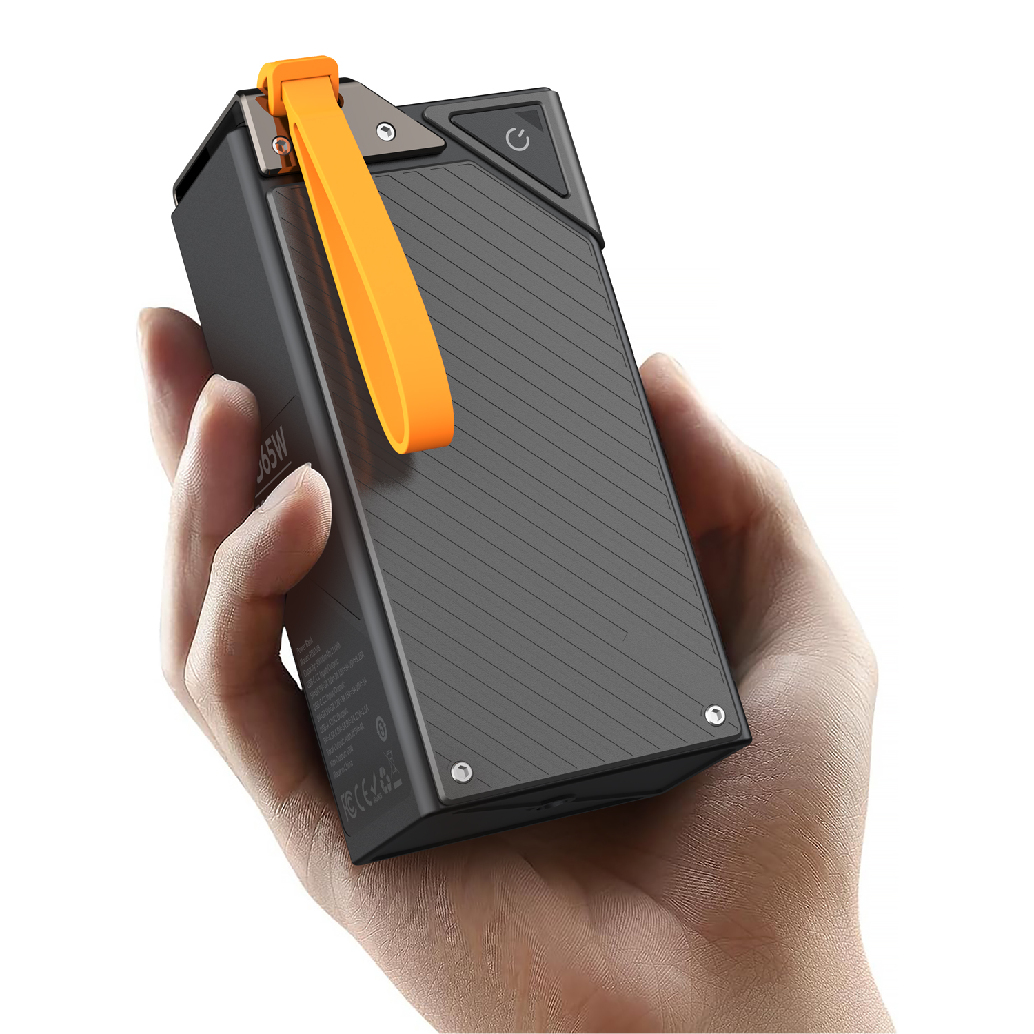 BUDI portable power bank held on the go